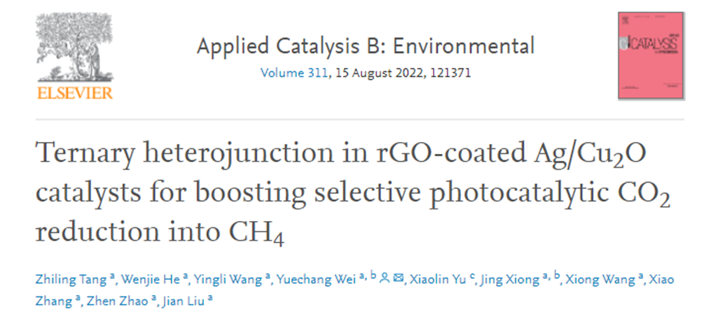 中国石油大学（北京）韦岳长课题组ACB：rGO包覆的Ag/Cu2O用于提高光催化还原CO2为CH4选择性的研究