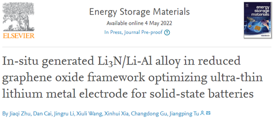 浙江大学涂江平教授EnSM：Li3N/Li-Al合金助力超薄石墨烯基锂金属负极应用于固态电池