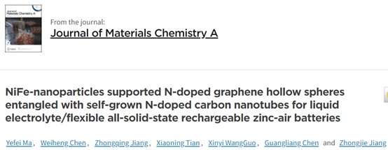 蒋仲庆教授，JMCA观点：NiFe NPs负载缠绕自生长碳纳米管的N掺杂石墨烯中空小球在可充电液态/柔性全固态锌空气电池