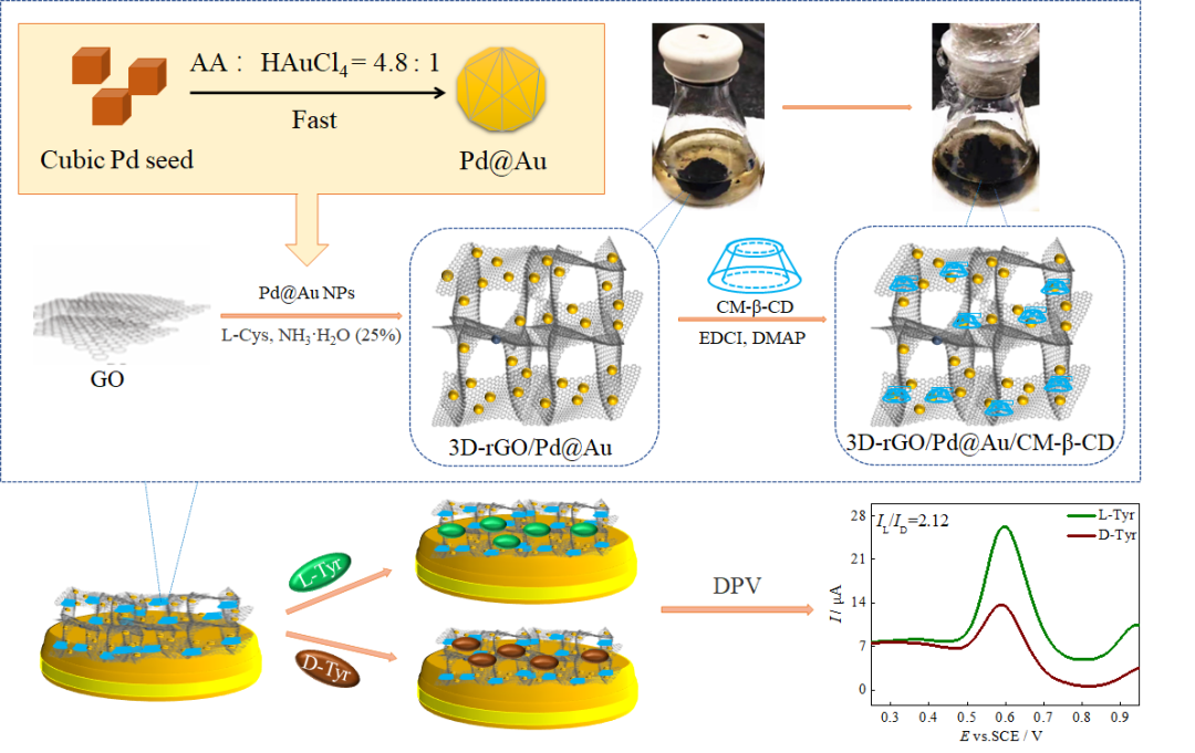 山西大学梁文婷、双少敏团队 | 基于羧甲基-β-环糊精/Pd@Au/三维石墨烯的选择性电化学手性界面用于酪氨酸对映异构体识别