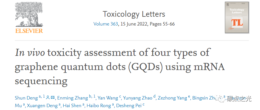 Toxicology Letters：使用mRNA测序对四种石墨烯量子点（GQDs）进行体内毒性评估
