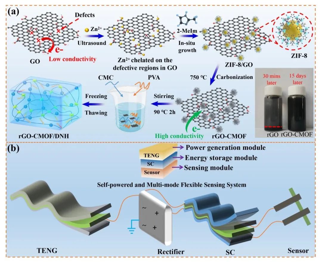 大连工业大学王海松教授课题组CEJ：基于还原氧化石墨烯缺陷修补的高韧性导电水凝胶用于自供电柔性传感微系统