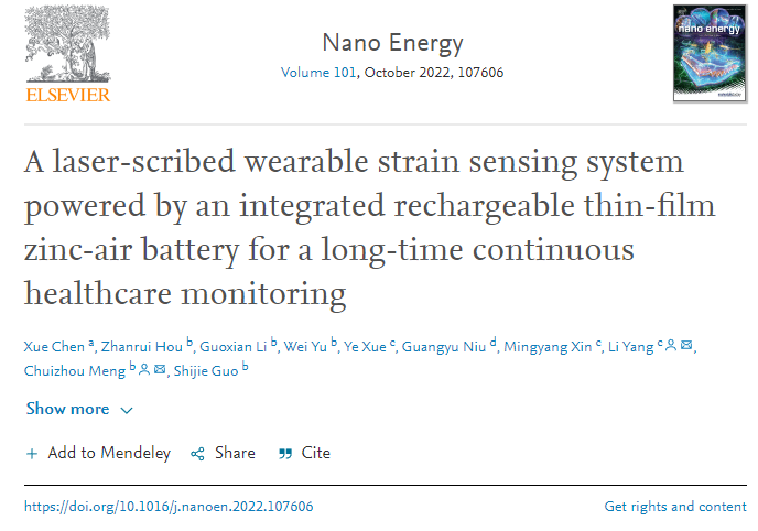 孟垂舟教授/杨丽副研究员Nano Energy：基于激光诱导石墨烯的一体化集成式可充电锌空电池驱动传感系统用于长时连续的健康监测