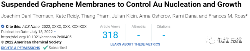 ACS Nano：悬浮的石墨烯薄膜控制Au成核和生长