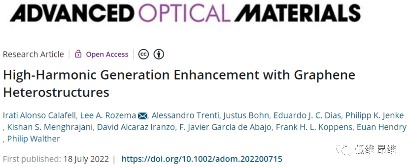 Adv. Optical Mater.：石墨烯异质结实现高次谐波生成增强