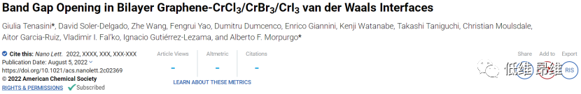 Nano Lett.：双层石墨烯-CrCl3/CrBr3/CrI3范德华界面中的带隙打开