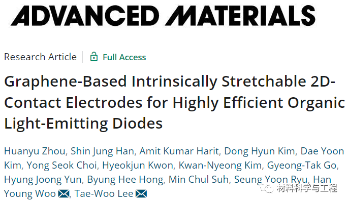 《Adv Mater》：高效OLED的石墨烯基本征可拉伸二维接触电极！
