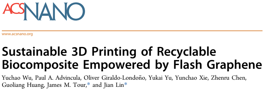 ACS Nano：闪光石墨烯助力可回收生物复合材料的可持续3D打印