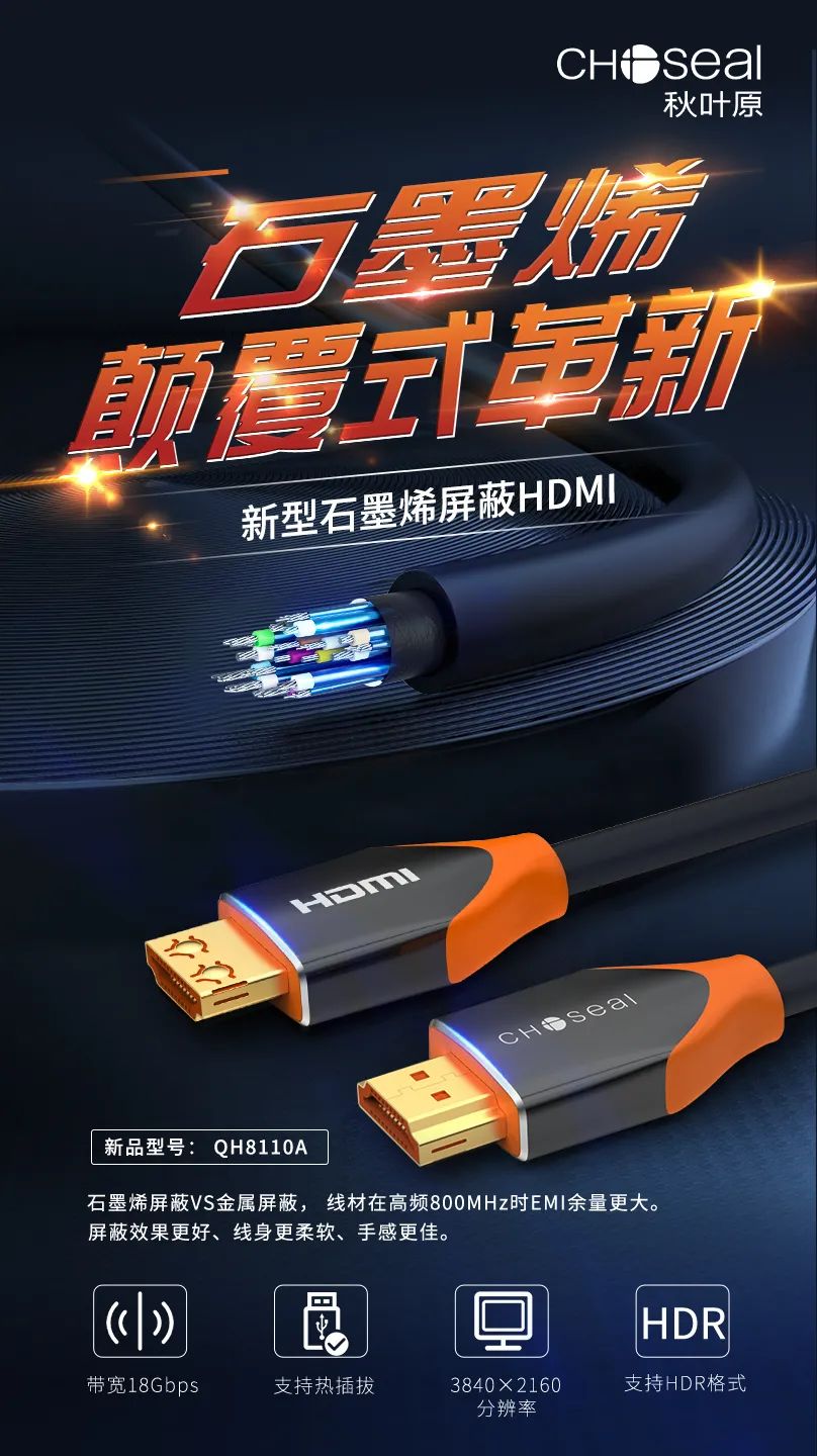 【新品首发】秋叶原新型石墨烯屏蔽HDMI线即将震撼来袭