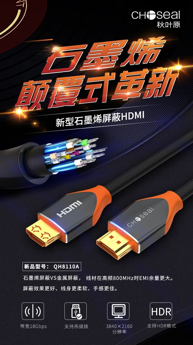 【新品首发】秋叶原新型石墨烯屏蔽HDMI线即将震撼来袭