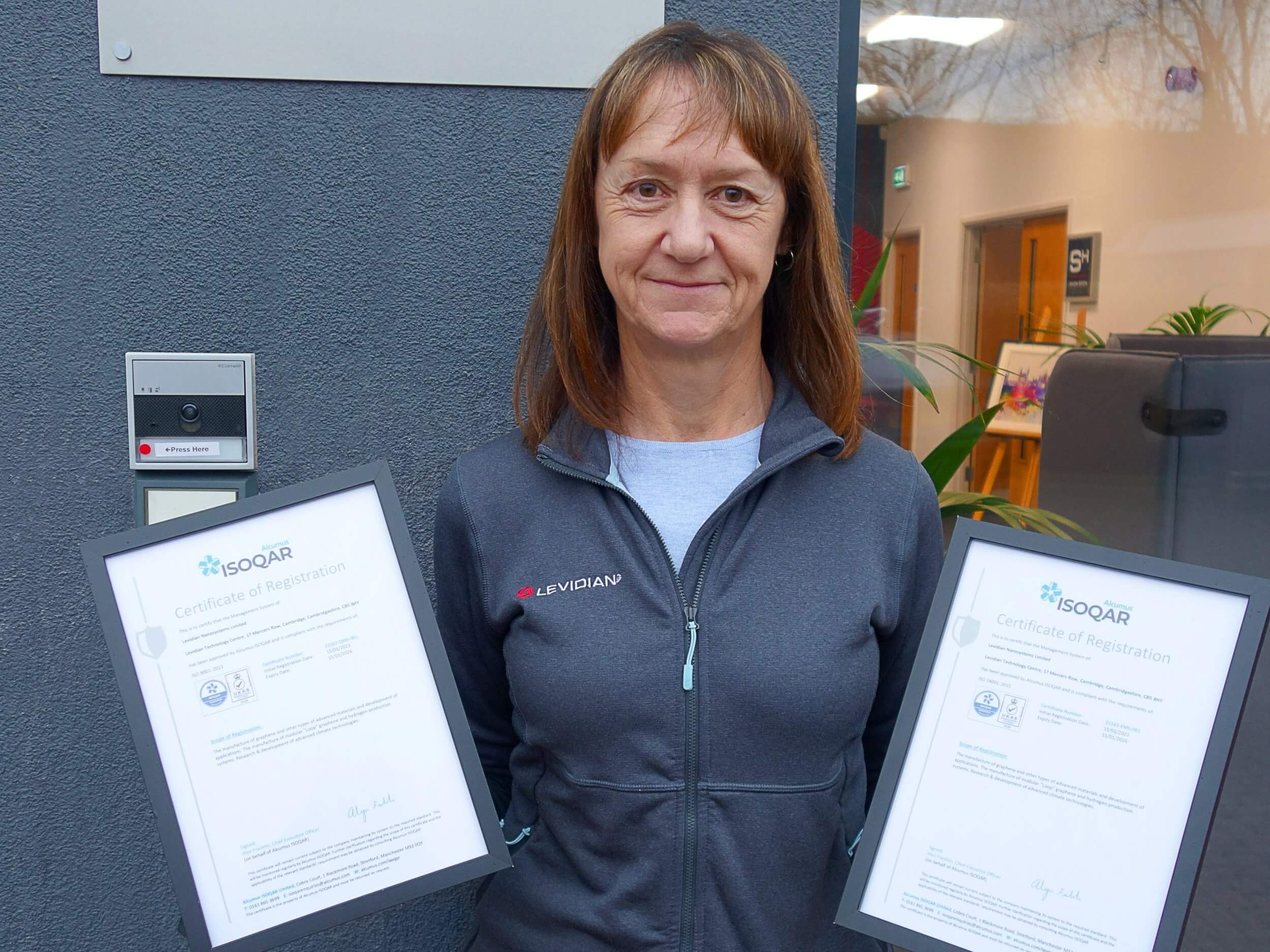 Levidian获得ISO 9001和ISO 14001认证，反映了对质量和环境标准的持续承诺