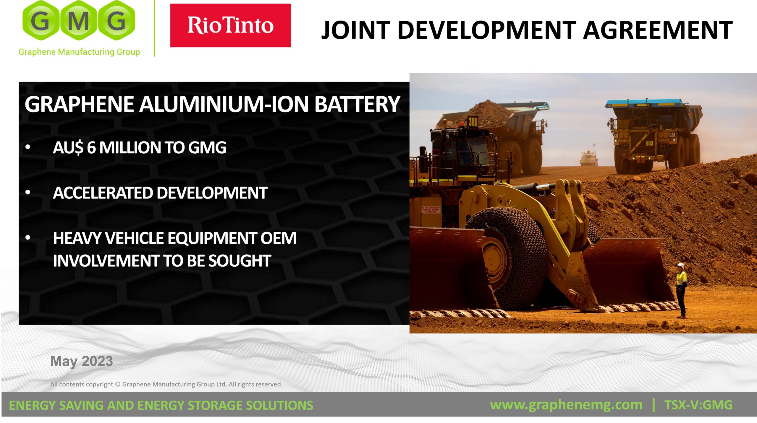 GMG宣布与RIO TINTO达成电池共同开发协议