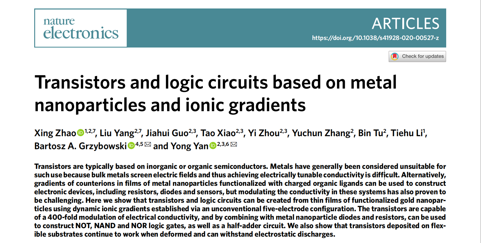 西北工业大学在纳米晶体管方面的最新研究进展
