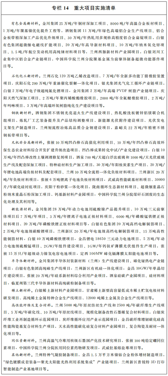 甘肃省人民政府关于印发甘肃省新材料产业发展规划的通知