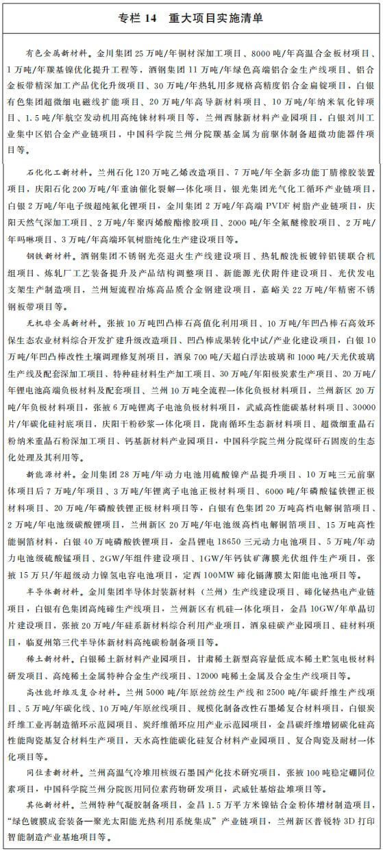 甘肃省人民政府关于印发甘肃省新材料产业发展规划的通知