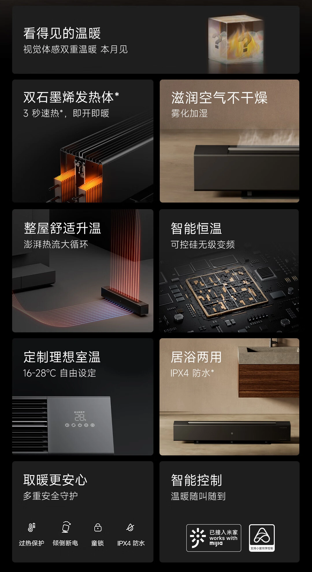 小米将推出新款米家石墨烯踢脚线电暖器，可实现 3 秒速热
