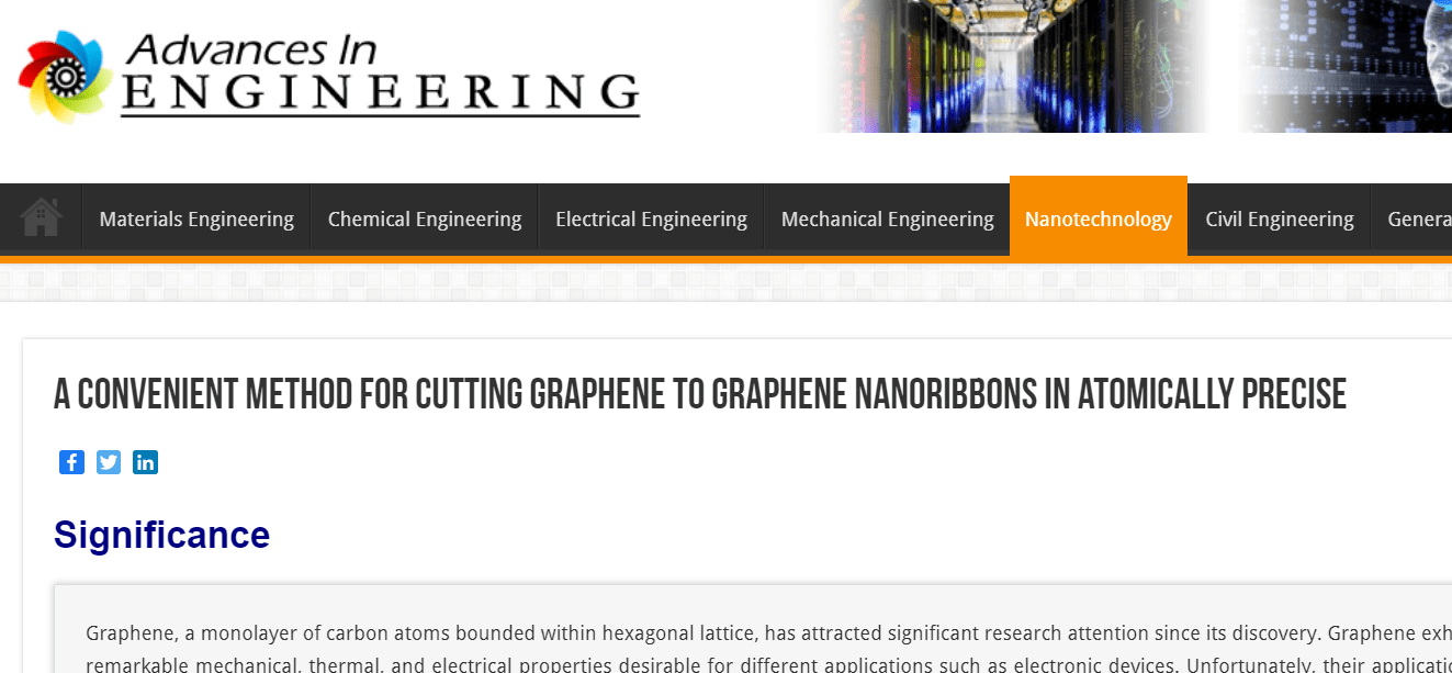 宁波大学关于石墨烯原子精度裁剪的研究成果被AIE遴选为关键科学文章