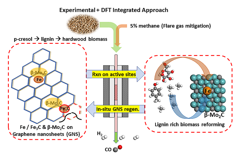 以石墨烯为载体的Fe/Ni, β‑Mo2C纳米催化剂经由生物质和甲烷共重整制取氢气-—实验和DFT模拟计算相结合